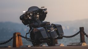 Large Motorcycle overlooking a city